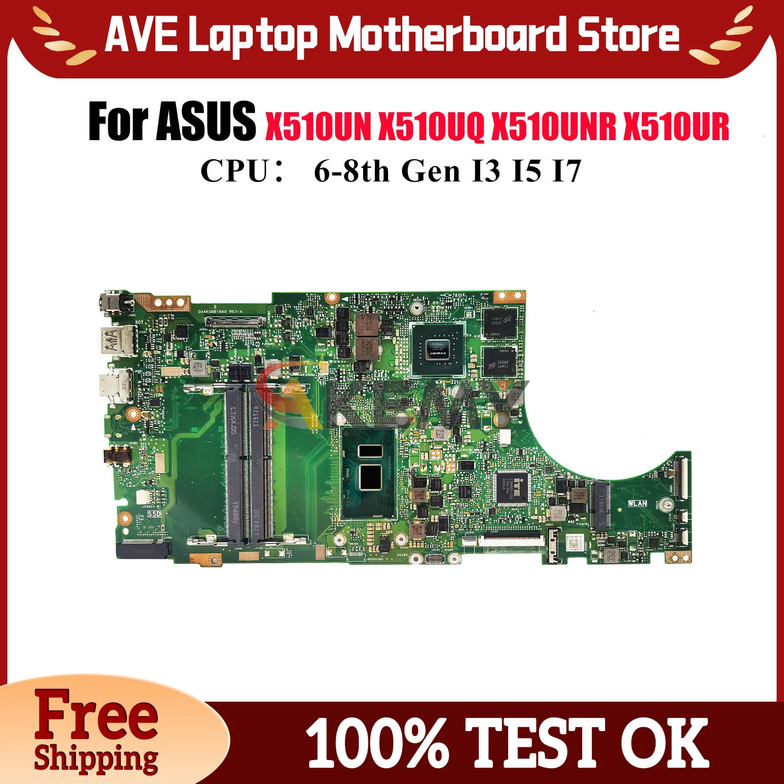 

X510UN Материнская плата для ноутбука ASUS X510UQ X510U X510UNR X510UNO X510URR A510U X510UR S510U X510UQR S5100U Материнская плата I3 I5 I7 CPU