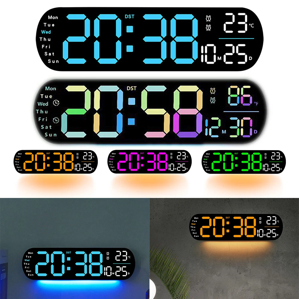 

Decoration Bathroom Large Screen Digital Wall Clock Color Digital Wall Clock Adjustable Brightness Alarm Function