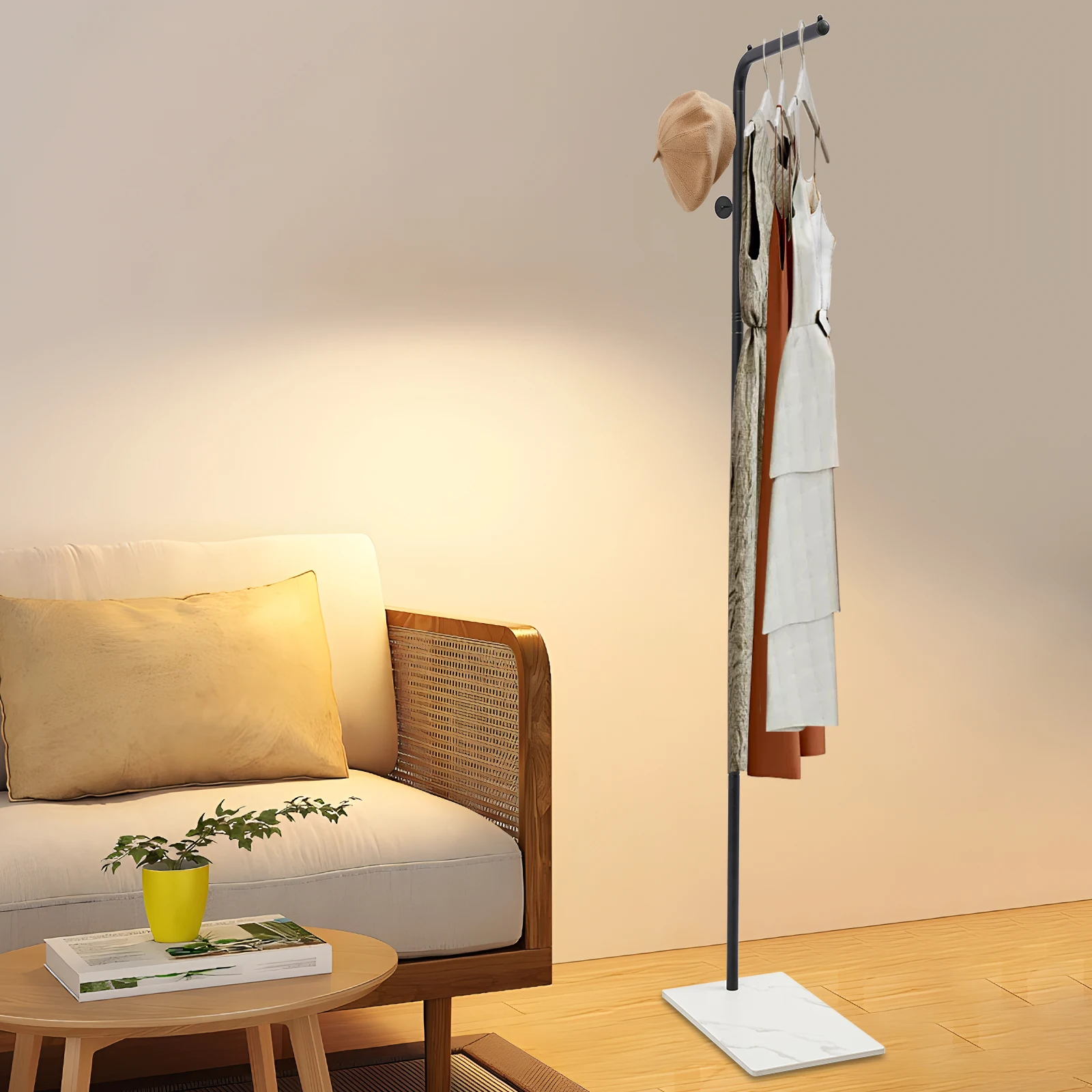 Free Standing Coat Rack, 3 Hooks Freestanding Coat Rack, Sturdy Base Black Coat Rack