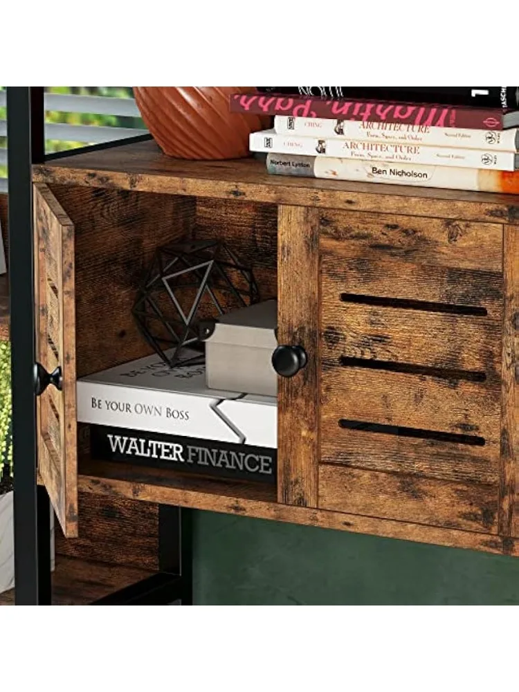 رف كتب صناعي وخزانة كتب مع بابين ورف عرض ثلاثي واسع 5 طبقات مع خزانة تخزين للمعيشة