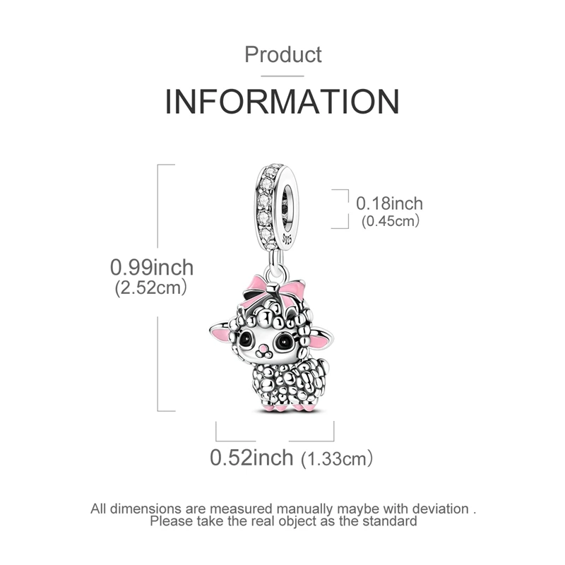 Original 925 Sterling Silver Bead Charms Pink Bow Cute Baby Sheep Pendant Fit Original Bracelet For Women DIY Jewelry Gift