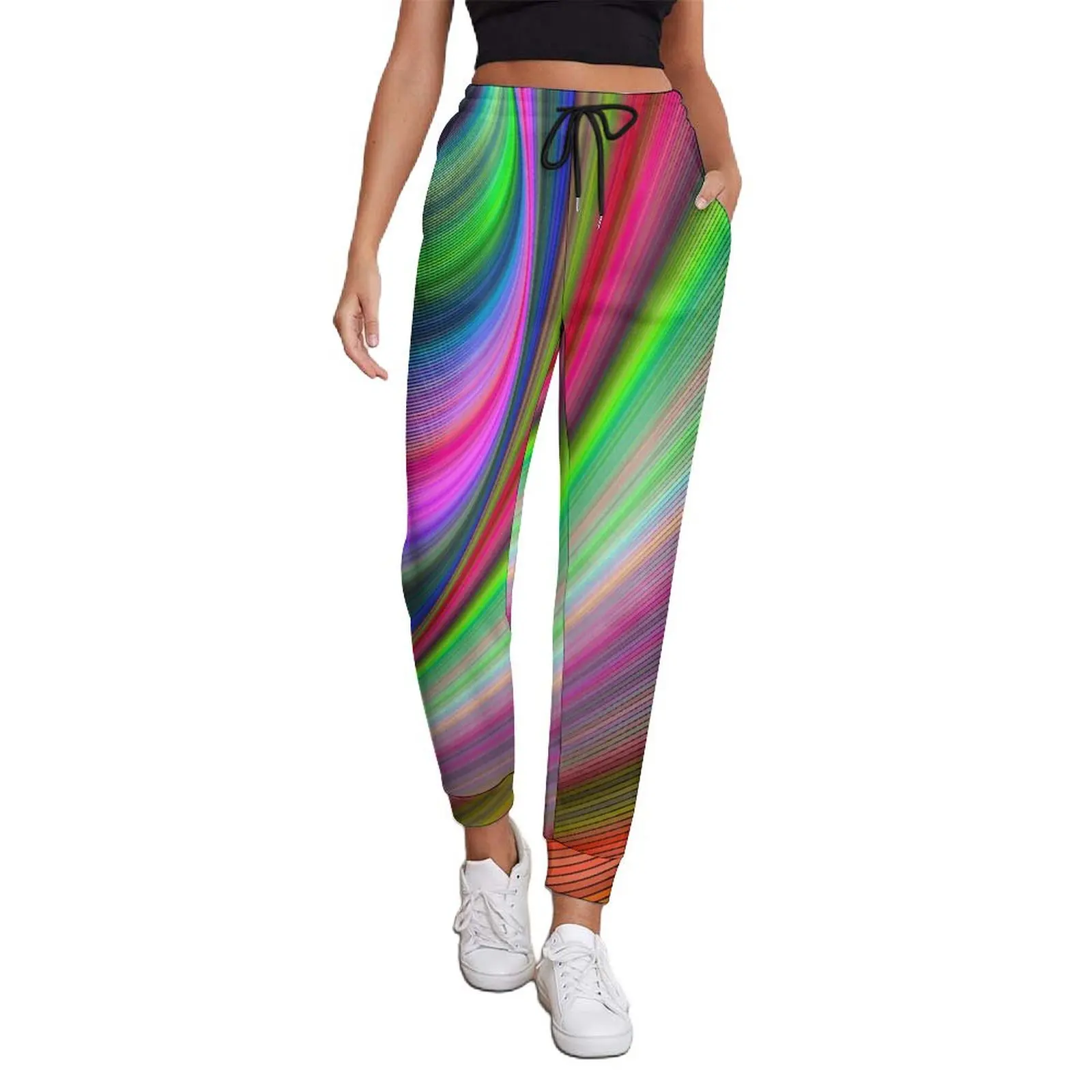 Rainbow Striped Pants Abstract Art Hip Hop Joggers Spring Ladies Casual Graphic Oversize Trousers Gift