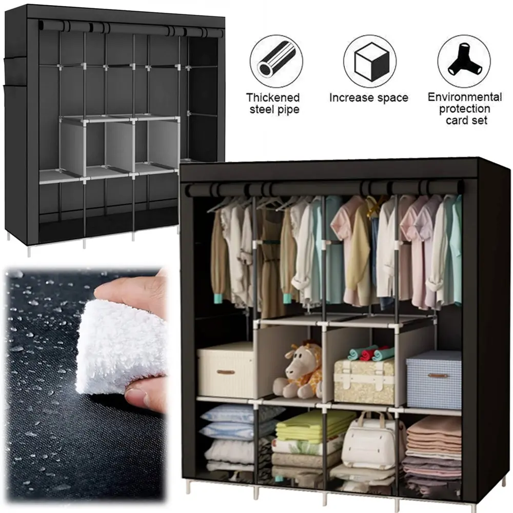 Extragroßer Canvas-Kleiderschrank mit Reißverschluss, robuste temporäre Kleideraufbewahrung, für Schlafzimmer, Wohnheime & Mietwohnungen