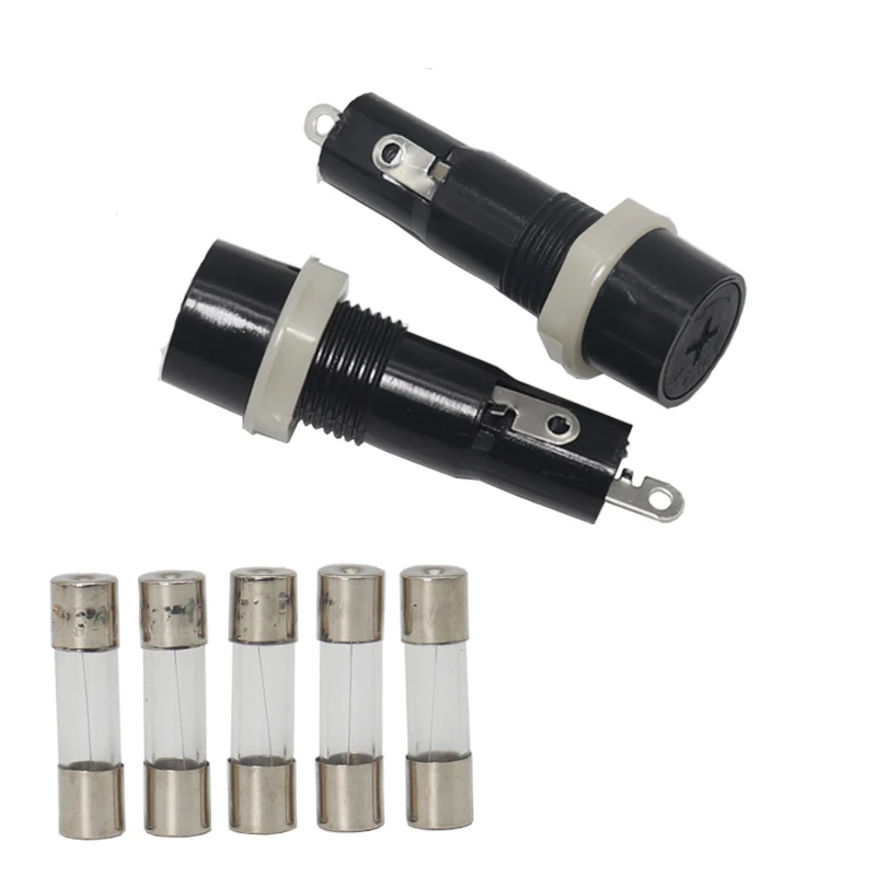 【5-2PCS】5*20mm Glass Fuse Holders 5x20MM Black Insurance Tube Socket Fuse Holder for 5*20 insurance Panel Mount Fuse Holder