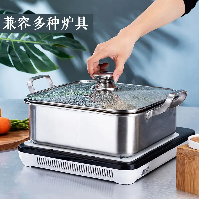 ​304 Stainless Steel Divided Hot Pot, Square Mongolian Hot Pot for Induction Cooktop, Home & Commercial Use