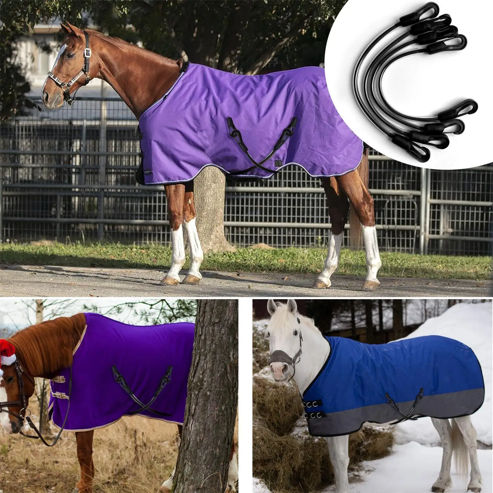 Leg Straps For Horse Blankets 4 Pieces Elastic Double-Ended Clips Adjustable Blanket Sheet Tail Strap Cord For Adults