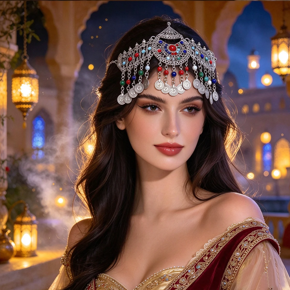 Bohemia Coin Tassel Beads Head Chain Headdress Ethnic Tribal India Kurdish Hair Accessories Gypsy Tribal Turkish Egypt Jewelry