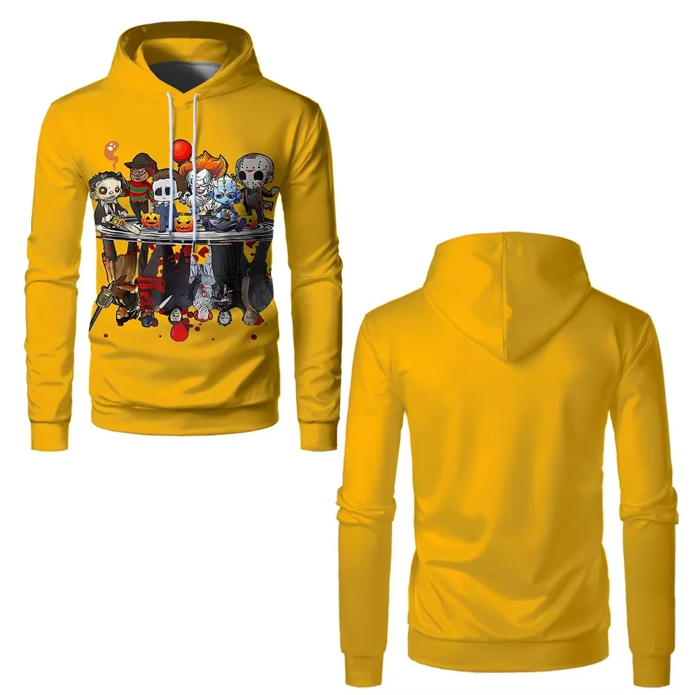Halloween Print Men's Hoodie Horror Movies Character Graphic Sweatshirt Fashion Casual Holiday Party Gifts Pullover Men Clothing