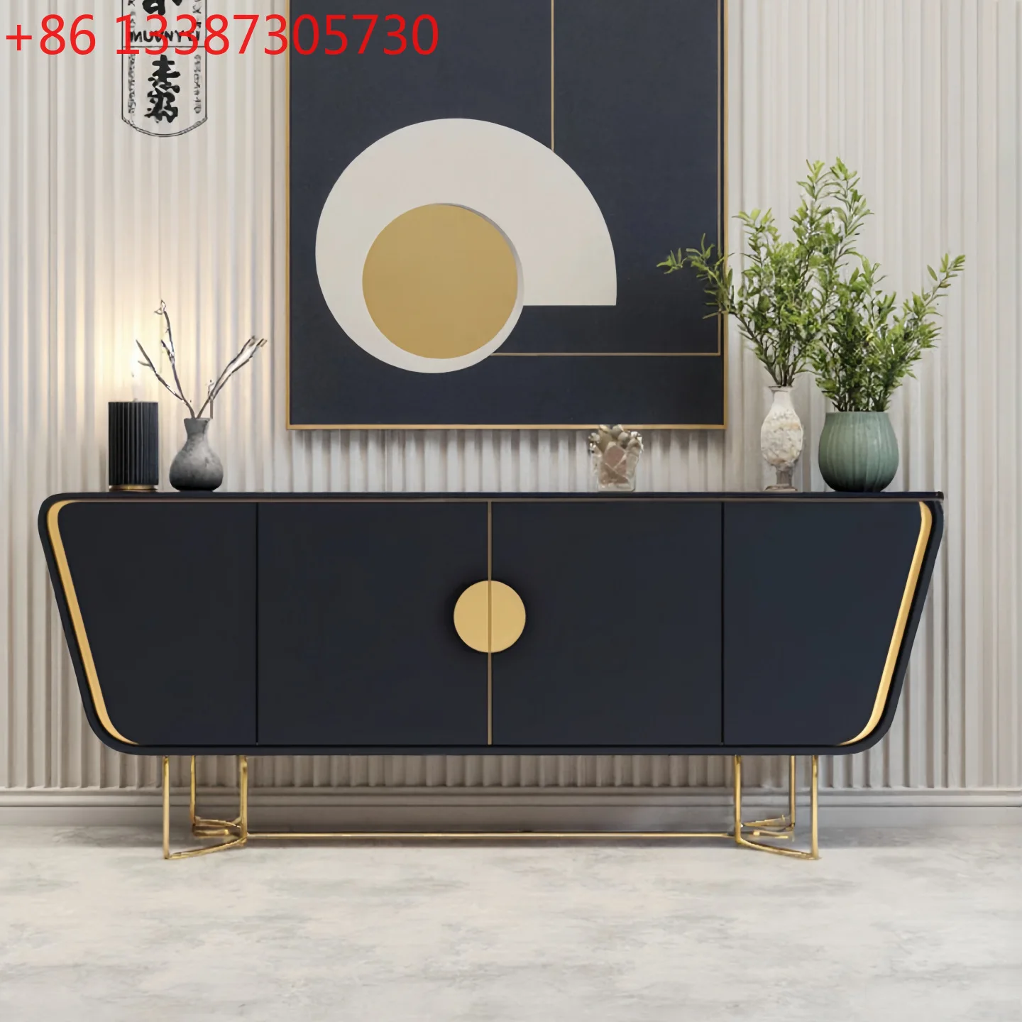 

Light luxury paint dining side cabinet Solid wood porch cabinet Modern simple living room storage