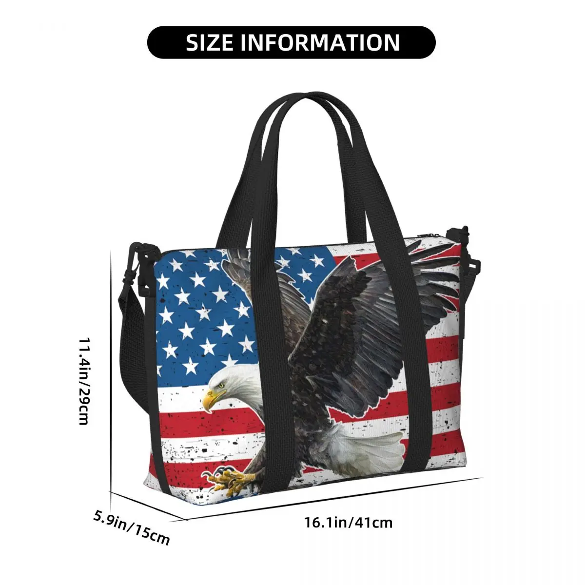 Custom Large Bald Eagle American Flag Tote Bag for Women USA Patriotic Shopping Shoulder Gym Beach Travel Bag