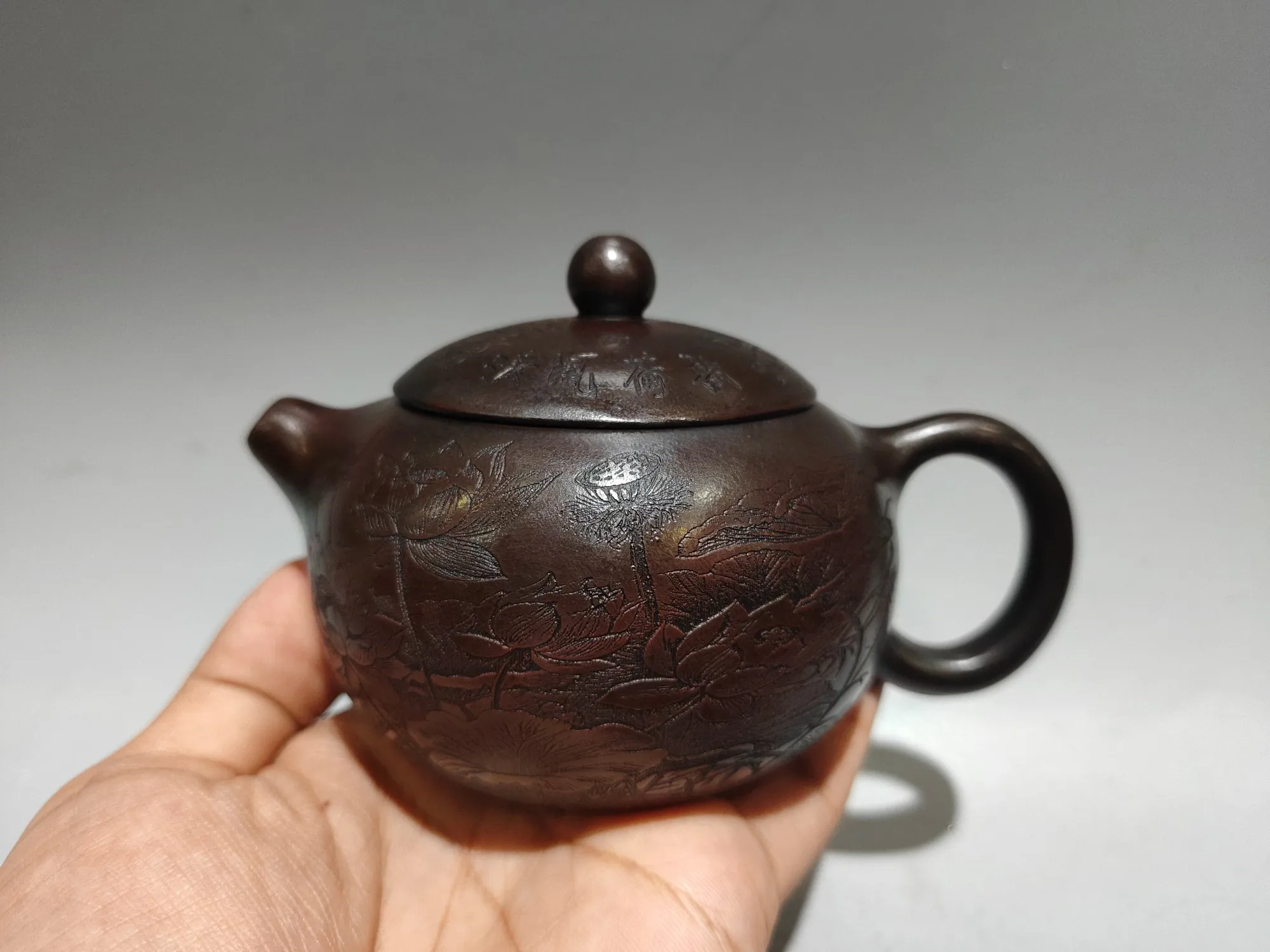 

Антикварная коллекция, выгравированный горшок Xishi, оригинальная руда, старый фиолетовый глиняный горшок, фиолетовый глиняный горшок