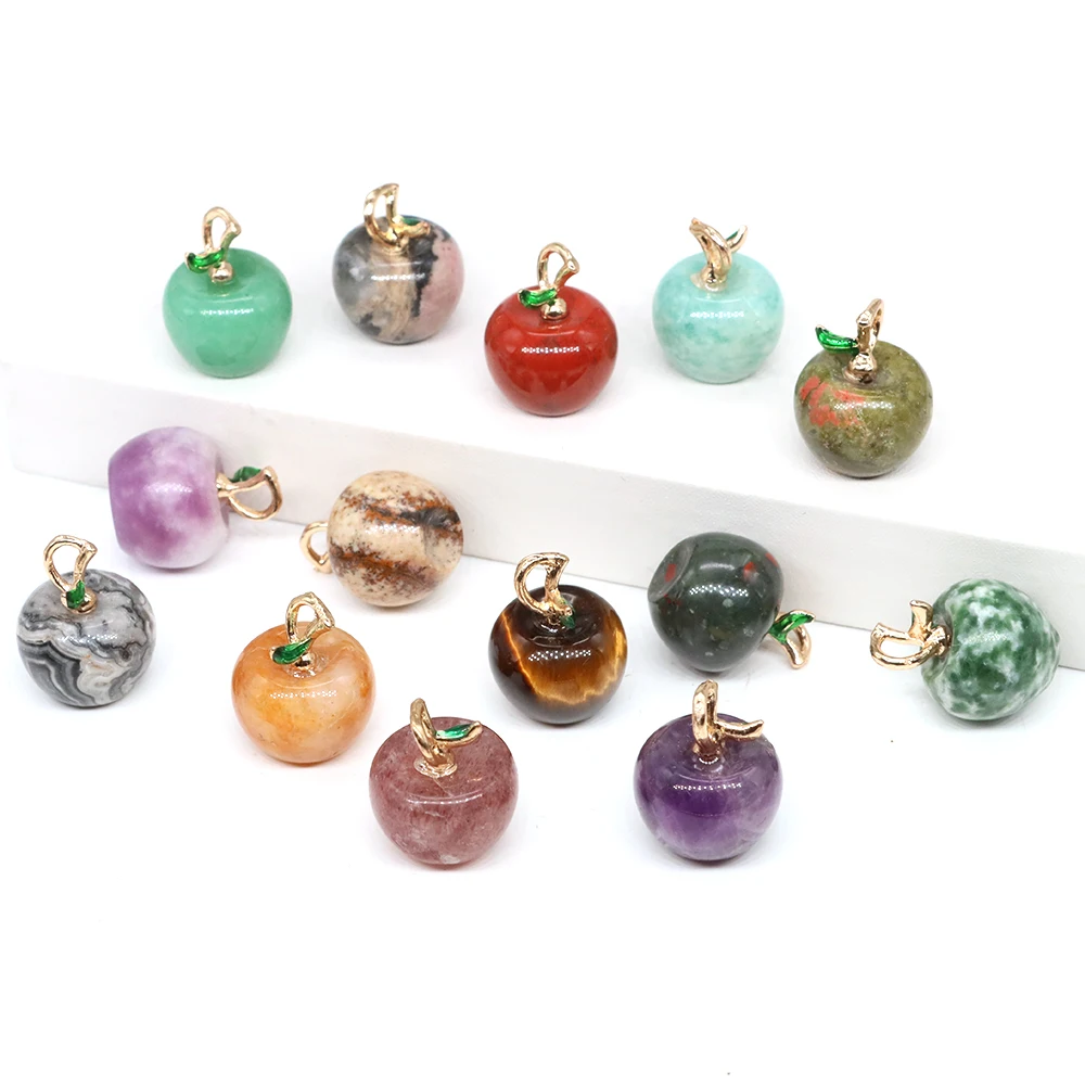 12*14MM Mini Apple Shape Stone Pendant Natural Healing Crystals Amethyst Fluorite Quartz Agate DIY Bead Necklaces Jewelry Parts