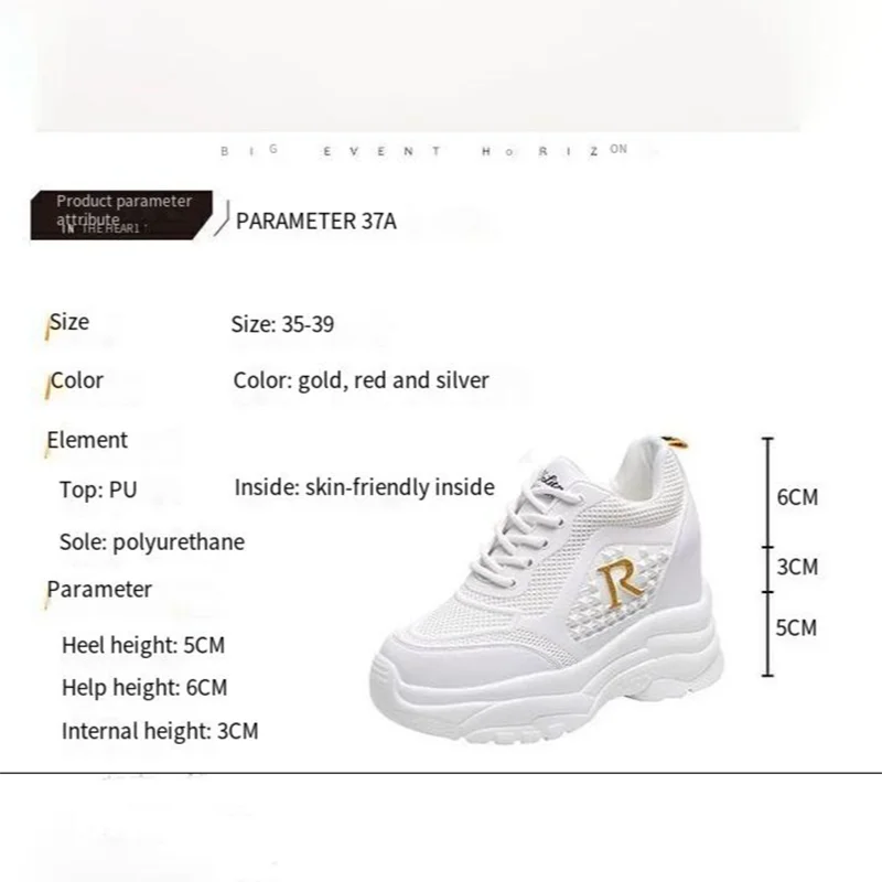 Zapatos blancos pequeños de malla transpirable para mujer, zapatillas deportivas informales con suelas gruesas, aumento de zapatos