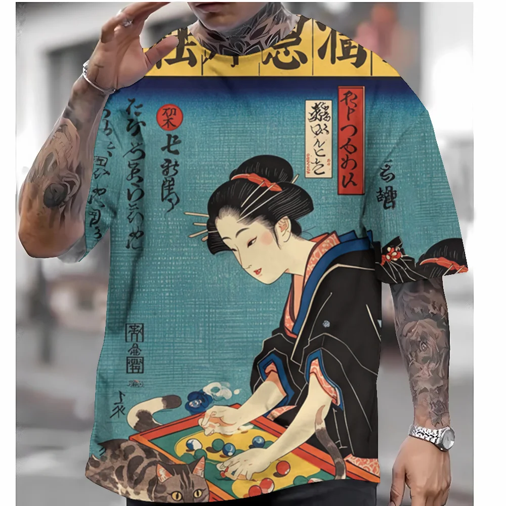 Summer Japanese Style T-Shirt For Men Ukiyo-e Graphic T Shirts 3D Print Tees Short Sleeve T Shirts Oversized Men\'s Clothing Tops