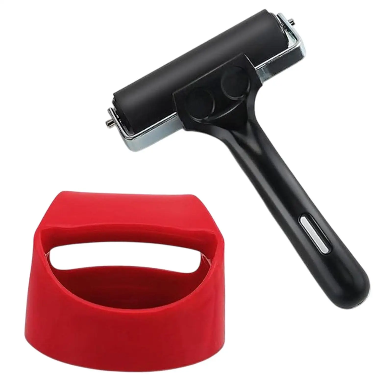 Decorative Rubber Paint Roller Block Printing Baren for Stamping Embossing Gluing Art Craft Supplies 6x4 Inch with Red Black