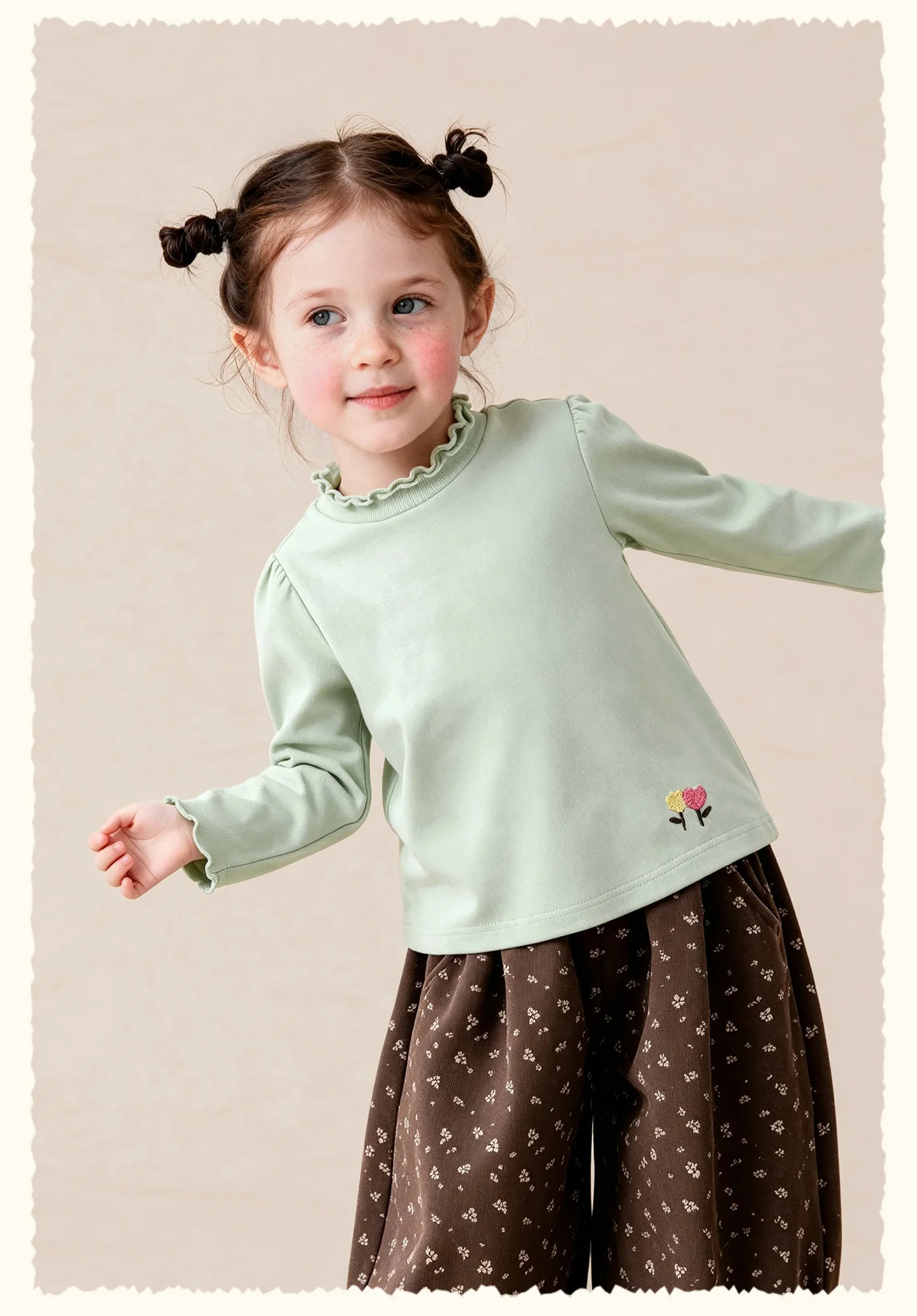 Amila 2026 Herbst Neue Kinder Mädchen Rüschen-Langarm-T-Shirt Romantische Rüschen Mehrschichtig Süß Niedlich Alltagstaugliches Vielseitiges Oberteil – Detail 12