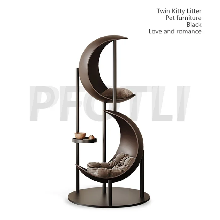 hot sales Luxury Human-Pet Furniture: Solid Wood Cat Treehouse W/ Integrated Heated Bed - Designer Multi-Cat Haven (Washable)