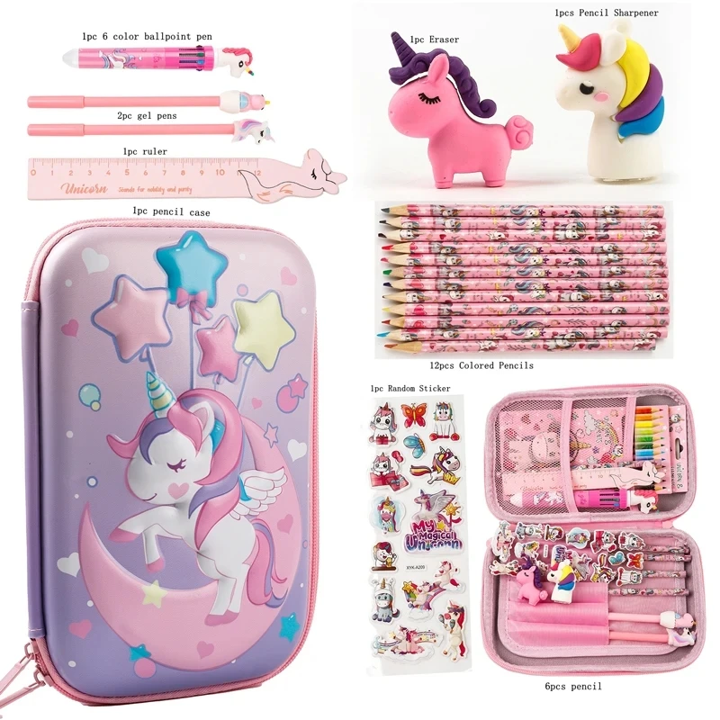 Kawaii Cartoon Unicorn Pencil Case Stationery Set Children Cool Dinosaur 3D EVA Storage Box Gifts Student School Office Supplies