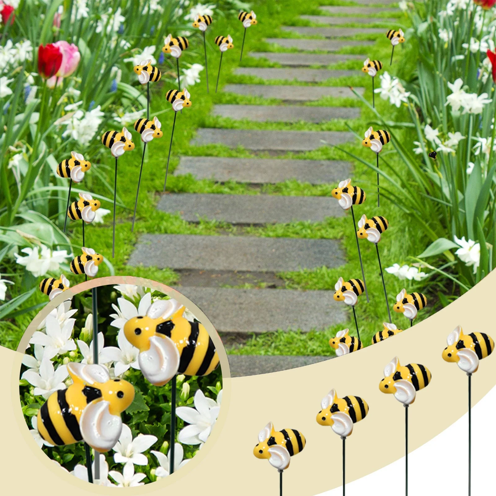 10/20/30pcs Garden Stakes Decoration Bee Yard Pot Pile Lawn Pathway Ornament Flower Pot Indoor Outdoor Landscape Decor