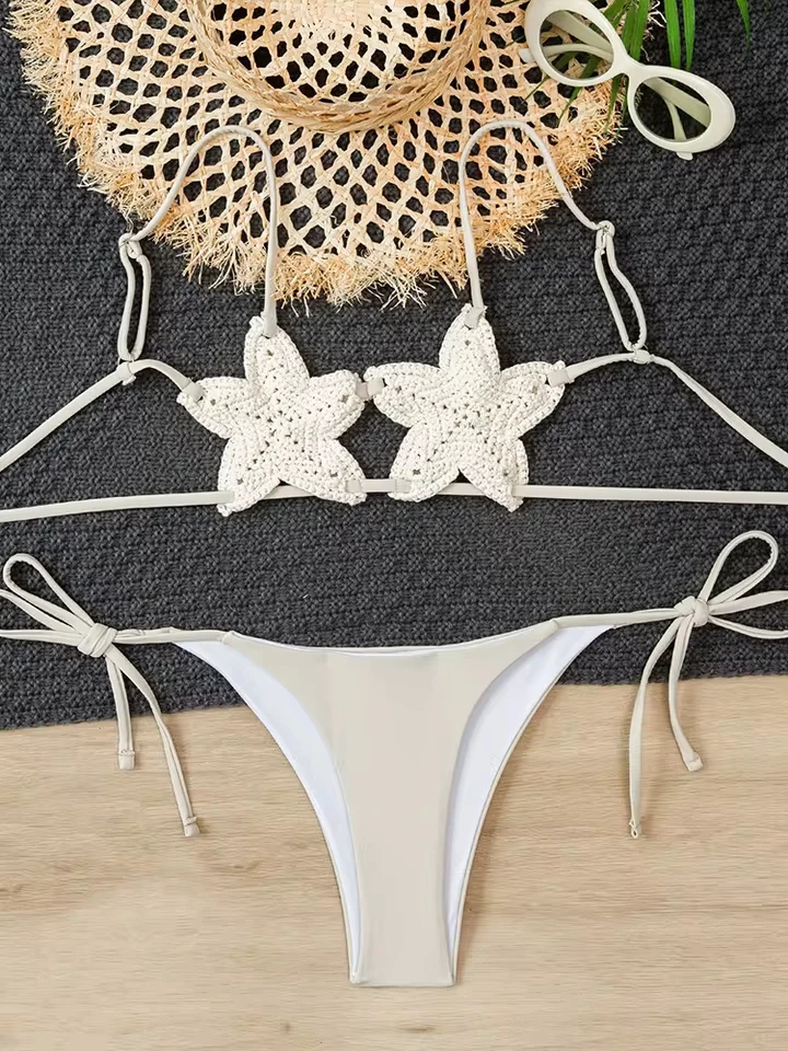 

Vzvn 2026 New All Season Backless Swimwears Bikini 2 Piece Set Sexy Solid Lace Up Bikini for Women Split Swimsuit Beach Bikini