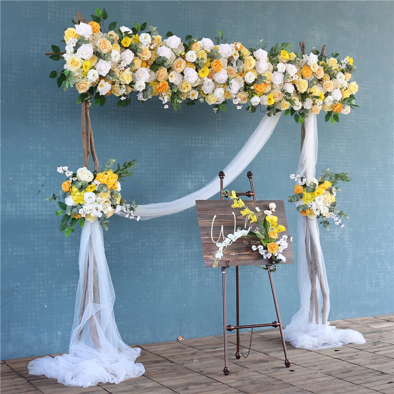 Customized Yellow White Rose Floral Artificial Flowers for Christmas Birthday Party Home Centerpiece Table Decoration