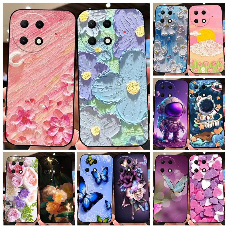 Case For Tecno Camon 30S Pro Soft Silicone TPU Black Phone Cover For Tecno Camon 30S Pro Floral Pattern Coque Bumper Shell