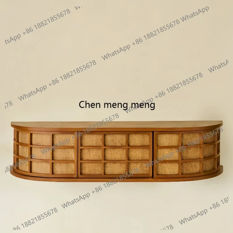 

Modern simple solid wood rattan curved TV cabinet locker log color designer living room