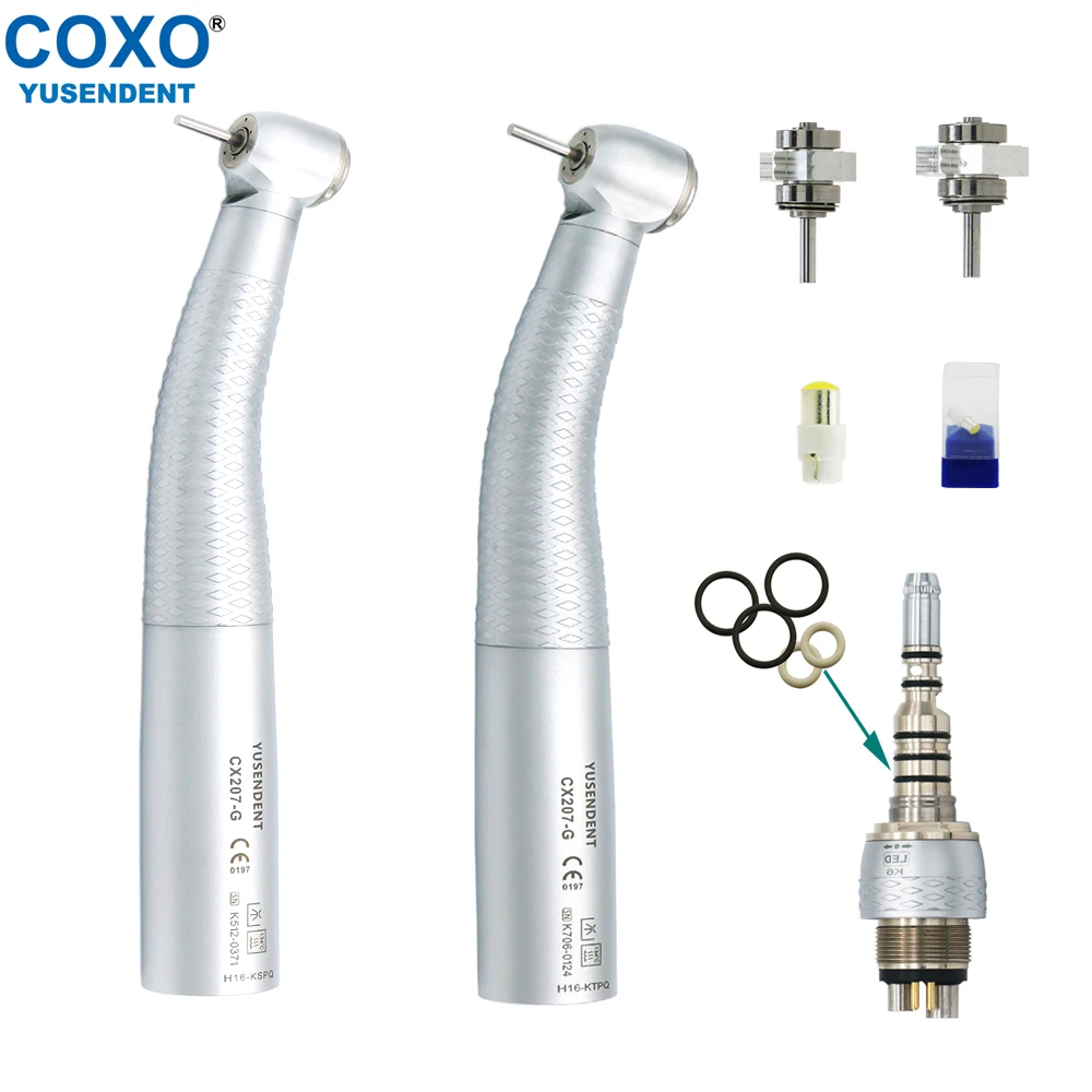 COXO Dental Fiber Optic High Speed Handpiece Dental Turbine With LED Light 6 Holes Quick Coupling Fit KAVO Handpiece