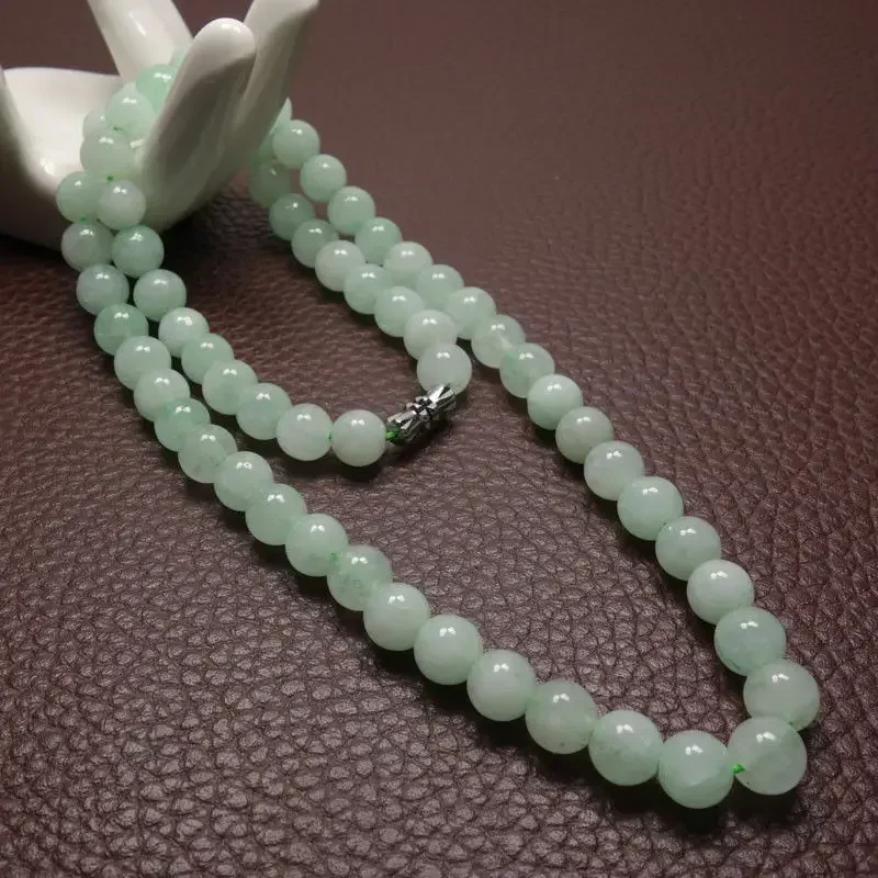 8-10mm Green a Emerald Beads Necklace Jade Jewelry Jadeite Amulet Fashion 100% Natural Charm Gifts for Women Men