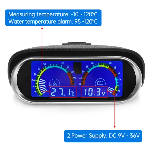 Imagen 2 del producto Medidor de temperatura del agua Digital LCD 2 en 1 para coche y camión, Sensor de temperatura 1/8 NPT, Temperatura Moto + voltímetro, medidor de voltaje de 12V 24V