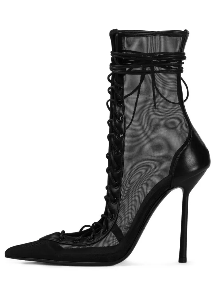 2026Spring/Summer New Lace Up Short Cool Boot Side Zipper Banquet Slim Fit High Heel Sexy Knee Length Women\'s Boots