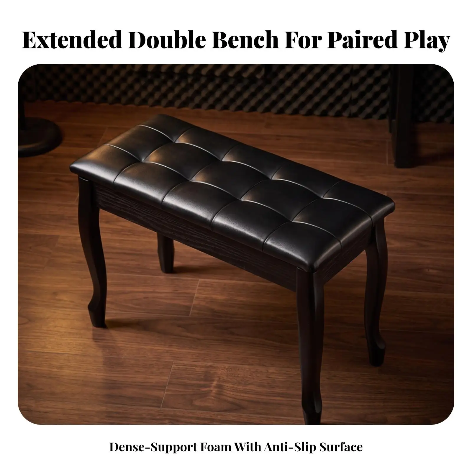 Sturdy Piano Bench Cushioned Seat with Dark Legs for Musicians Keyboard Player Comfort