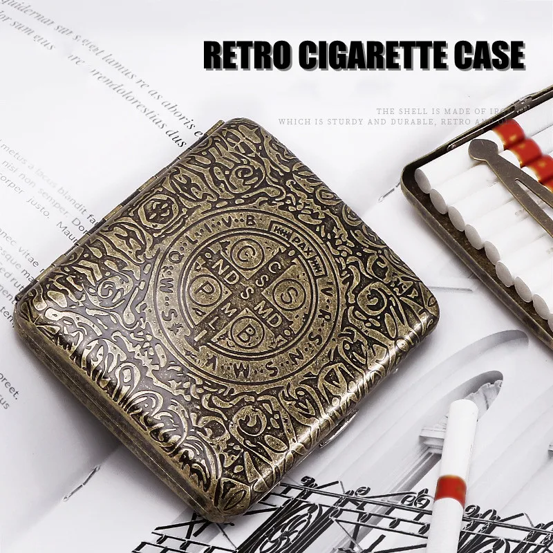 Vintage Metal Cigarette Case Box Portable 20 Cigarettes Case Holder Retro Smoke Tool Pocket Smoking Accessories Men Gifts