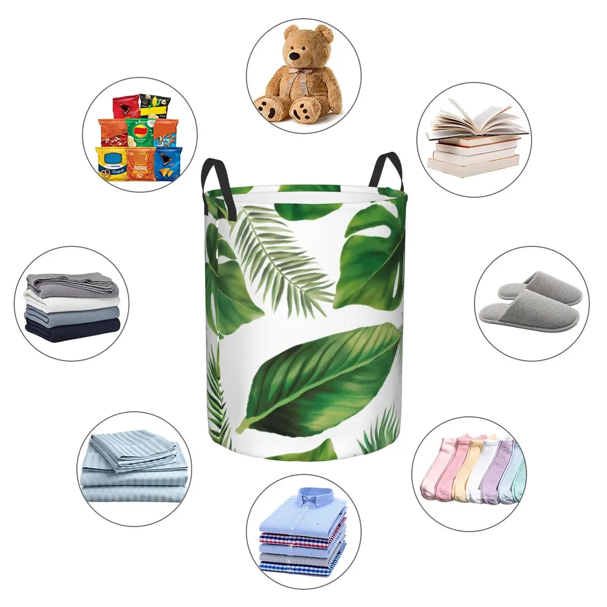 Waterproof Storage Bag Green Leaves Household Dirty Laundry Basket Folding Storage Bucket Clothes Toys Organizer