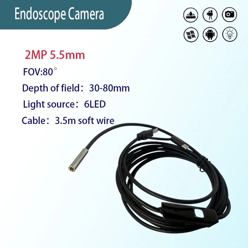 

2MP 5.5mm 80° endoscope Camera Industrial Pipeline Inspection 3.5m USB Soft wire endoscopic camera
