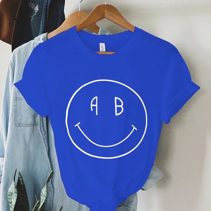 Women Y2k Style Shirt Graphic Big Smile Face Letter A B As Eye Funny Tshirts Lady Short Sleeves Round Neck Fashion Shirts Female