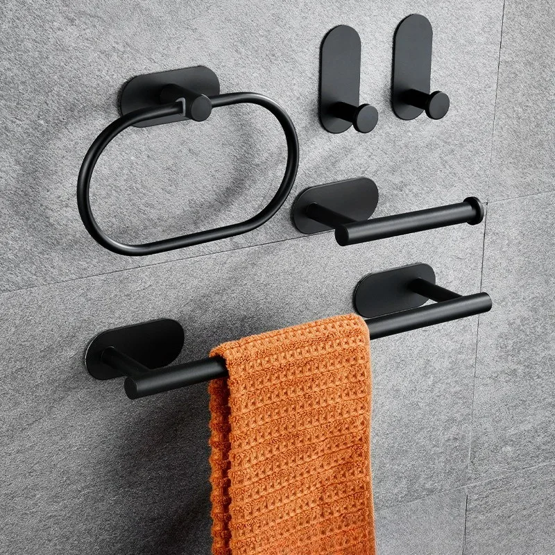 

Bathroom Stainless Steel Towel Holder Self-adhesiv Towels Rack Black Washhand Hanger Ring Rail Bar Kitchen Storage Accessories