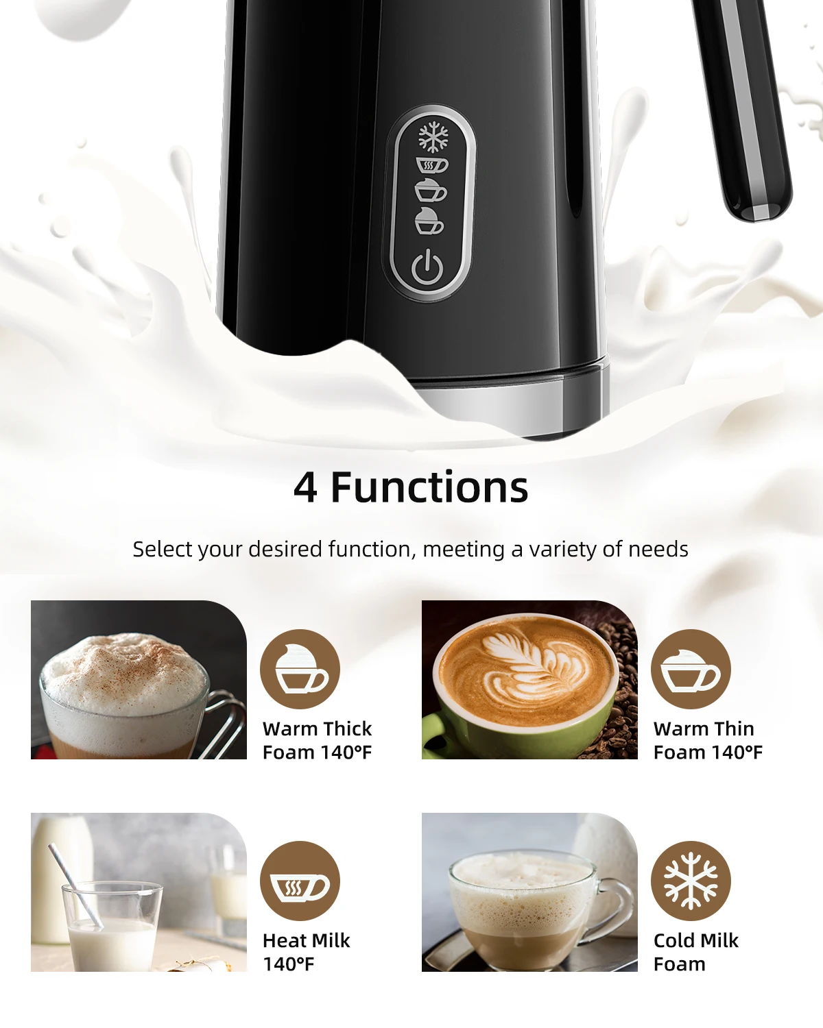 Frother automático de leite quente e frio, aquecedor para latte, espuma Maker, chocolates quentes, cappuccino, BioloMix, 4 em 1