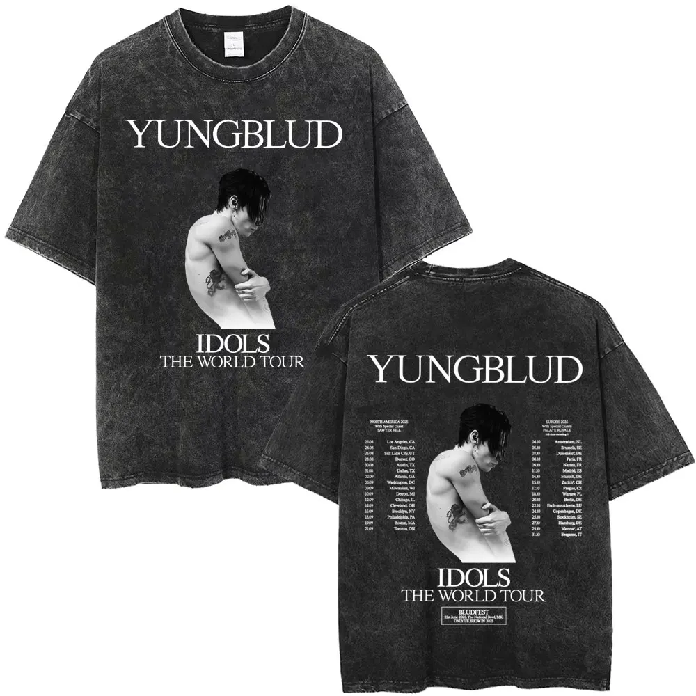 Rocker Yungblud IDOLS Wings World Tour 2025 T-shirt Men Women Rock Harajuku Vintage Washed T Shirts Casual Oversized T-shirts