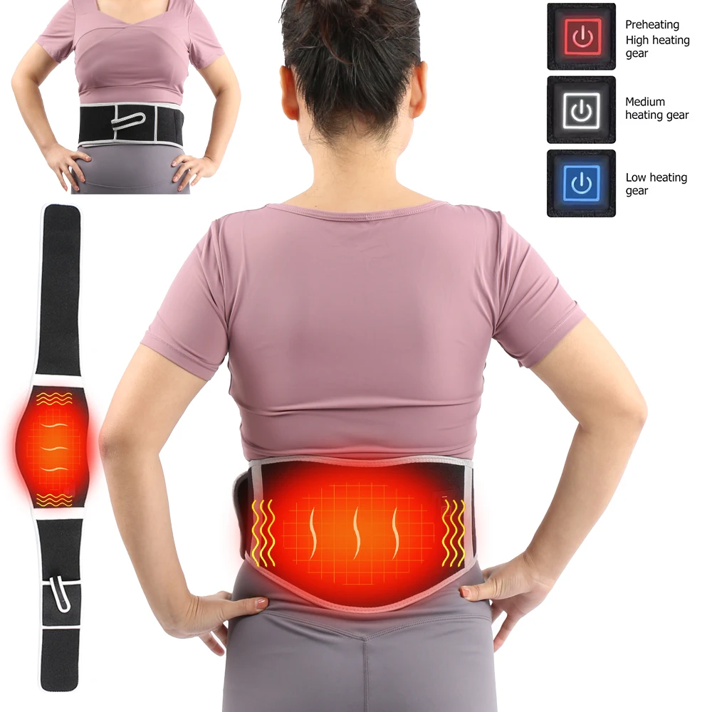 3 Levels Electric Heating Waist Pad Home Office Heated Waist Lumbar Brace Belt Brace Support Warmer Back Pain Relief Relax Heat