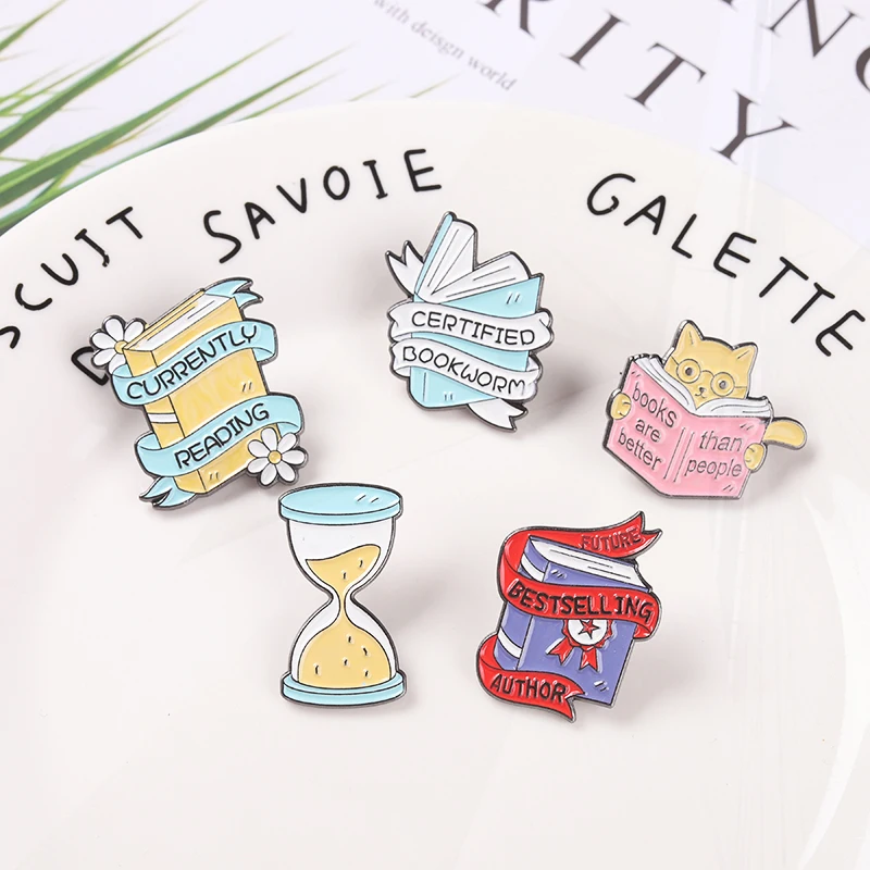 Coffee Cup Black Cat Reading Books Cartoon Badges Punk Clothing Lapel Brooch Jewelry Gift New Cute Books Enamel Pin Dog Flowers