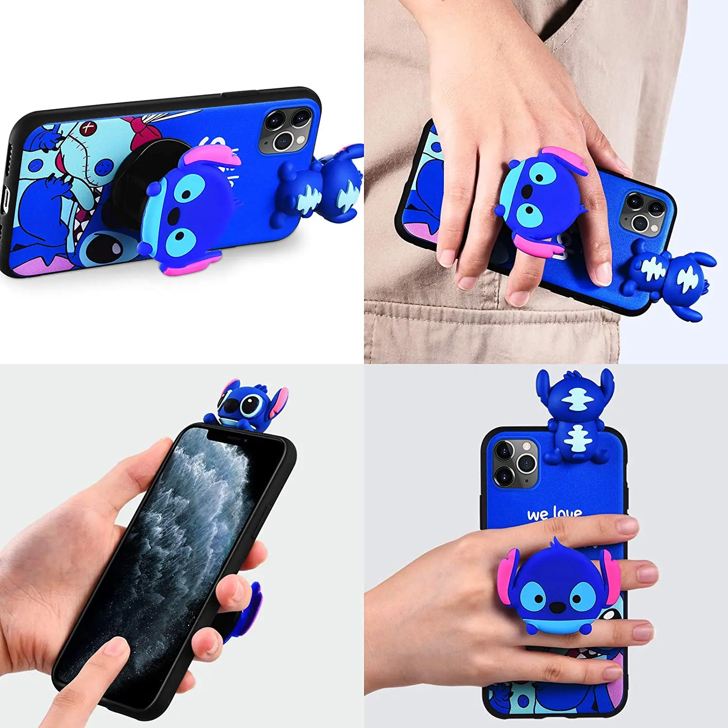 Cartoon Stitch For iPhone 6 6s 7 8 X Xs Max XR 11 12 13 14 15 Pro Max SE Phone Case With Holder Rope