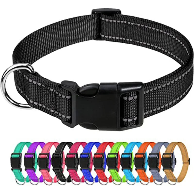 Reflective Nylon Dog Collar Adjustable Quick Release Buckle 