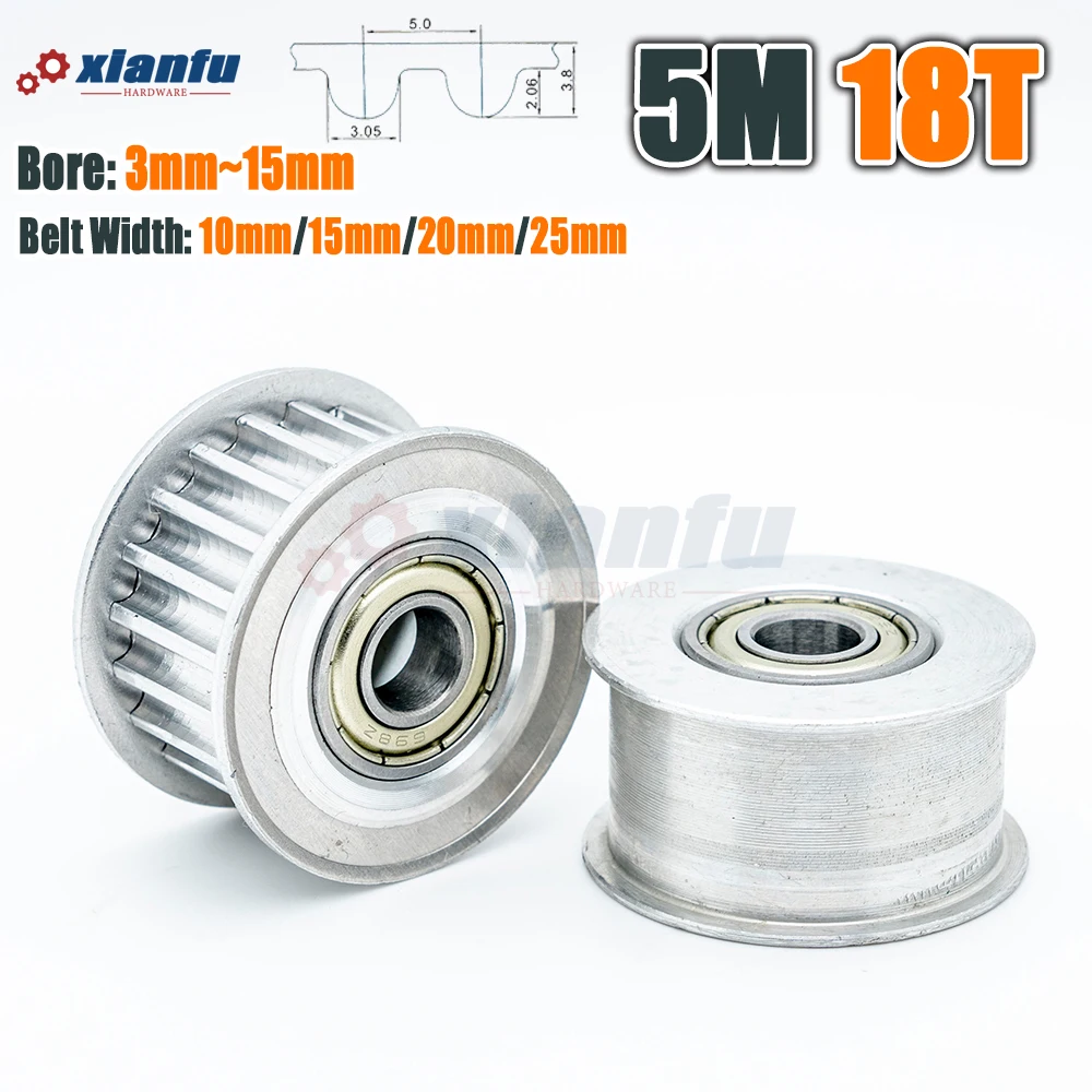 HTD 5M 18T Idle Gear Bore 3～15mm Width 11～27mm 18Teeth Tensioner HTD5M 18Teeth Tightening Wheel With Bearing Timing Belt Pulley