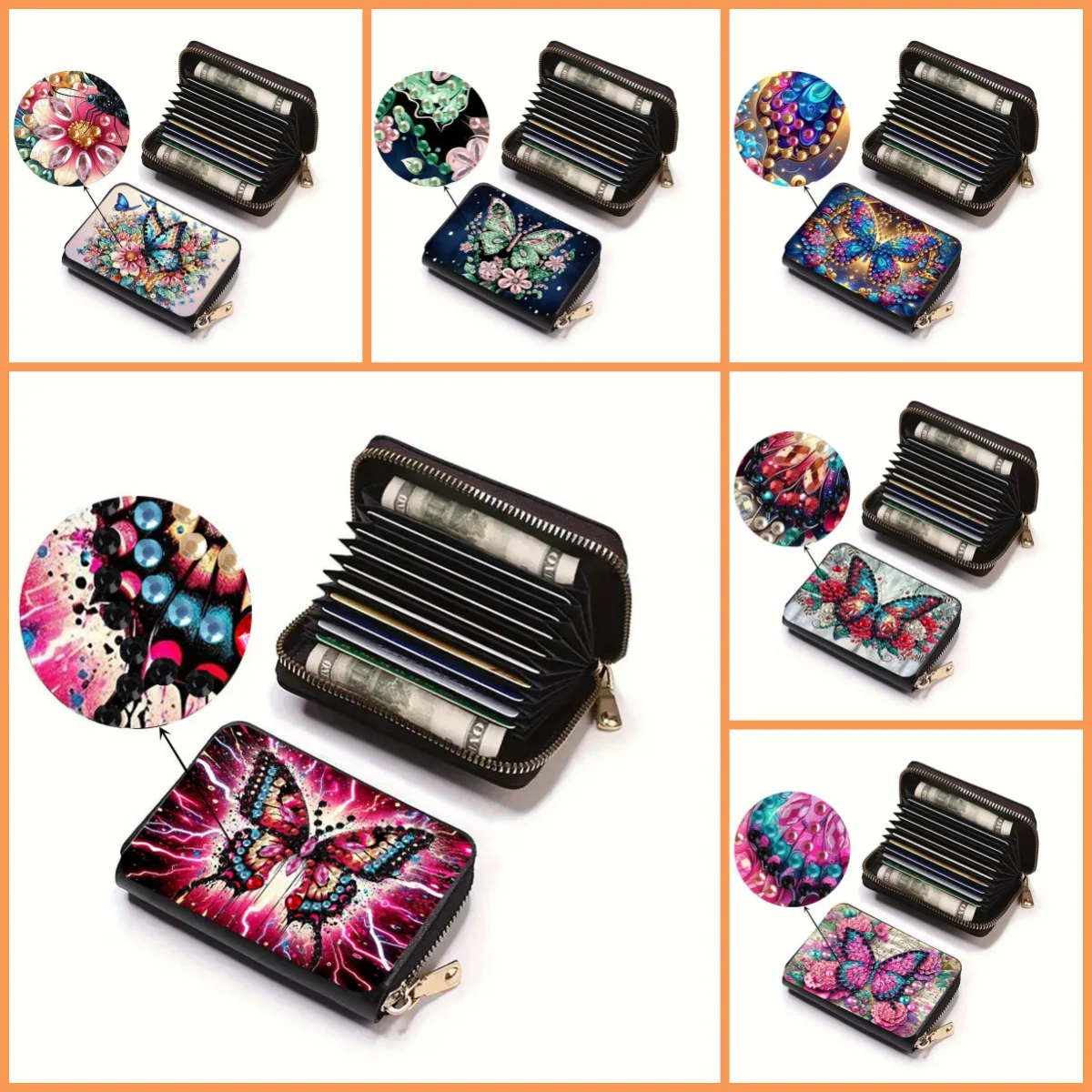 1 DIY Diamond Painting Set with Butterfly Pattern and Crystal Gemstone PU Card Case, Suitable for Holding Money and Bank Cards - view 2