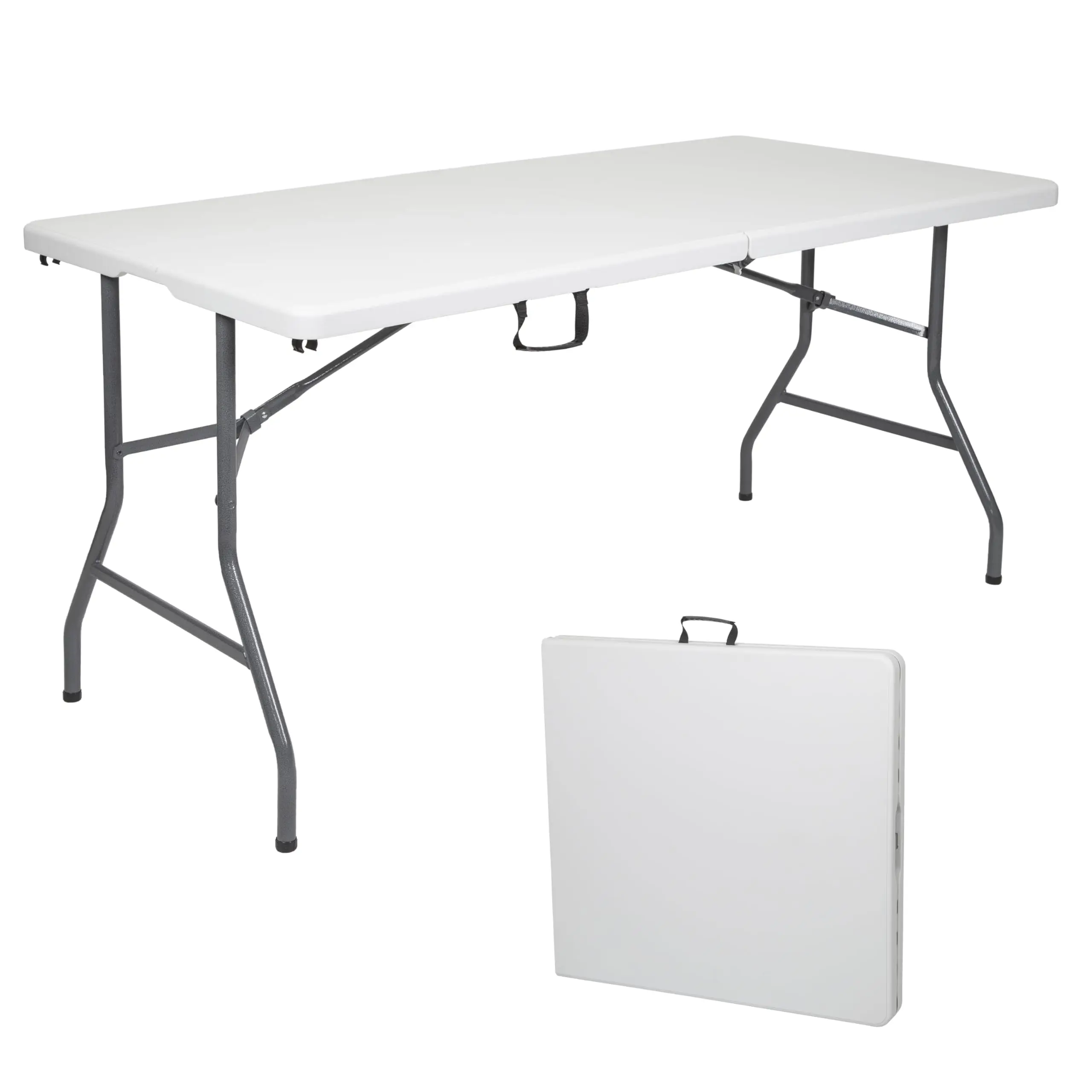 

Folding Table 6 FT Lightweight Portable Plastic Fold-in-Half Utility Foldable Table Suitable to Hold Large, Plastic Dining Indoo