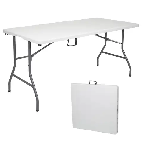 Folding Table 6 FT Lightweight Portable Plastic Fold-in-Half Utility Foldable Table Suitable to Hold Large, Plastic Dining Indoo