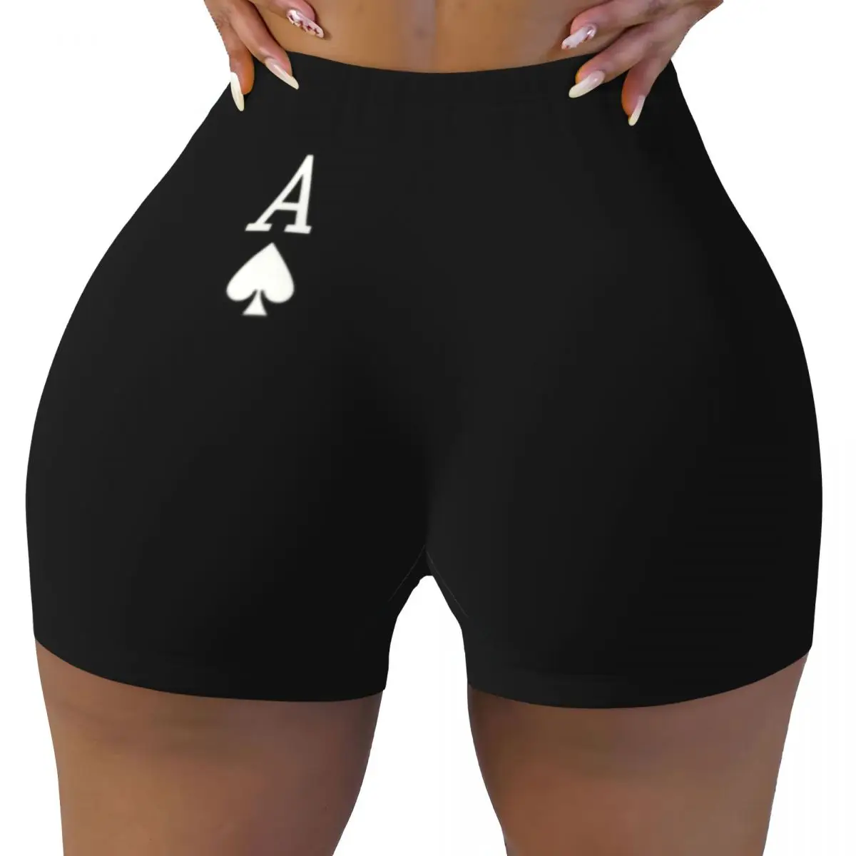 Custom Women Ace Of Spades Poker Workout Yoga Shorts Card Game Players Gym Athletic Biker Running Shorts