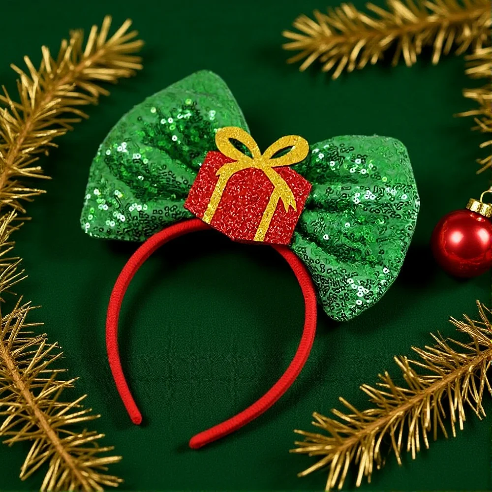 عيد الميلاد الترتر ربطة القوس فيونكة رباط شعر هدية عيد الميلاد فستان عقال أغطية الرأس السنة الجديدة ديكور حفلات عصابة رأس عطلة إكسسوارات الشعر