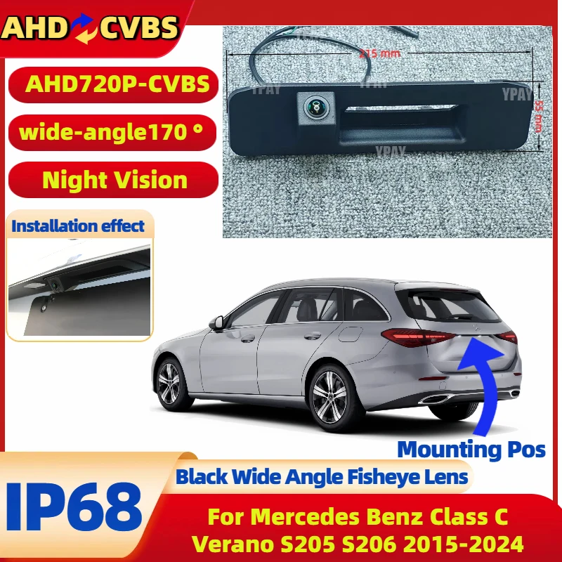 Cámara de visión trasera AHD, dispositivo de visión trasera de estacionamiento para Mercedes Benz Clase C Verano S205 S206 2015-2024, visión nocturna